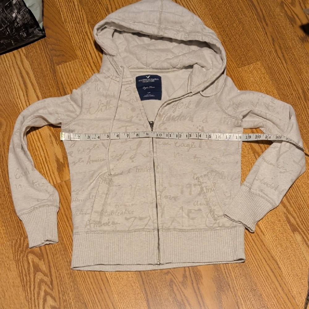 American Eagle Outfitters Beige Zip-Up Fleece Hoodie